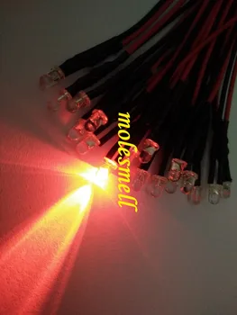 25шт 3 мм 12 В Красная прозрачная круглая светодиодная лампа с подсветкой, предварительно подключенная 3 Мм 12 В постоянного тока, проводная