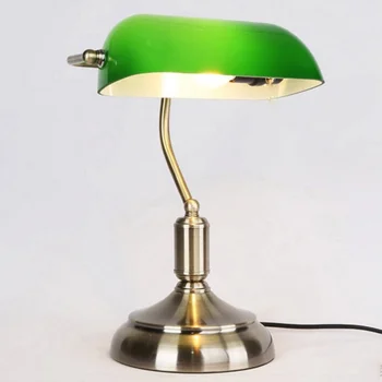 Винтажная настольная лампа Banker E27 с выключателем, крышка с зеленым стеклянным абажуром, настольные лампы для спальни, кабинета, домашнего чтения WJ10