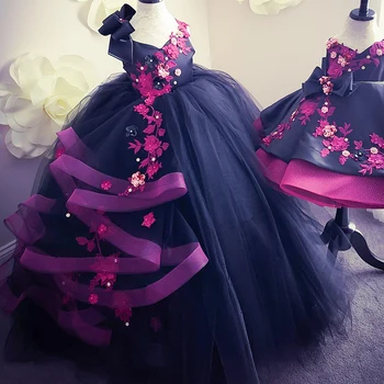 Кружевные Платья с Кристаллами для Девочек в цветочек, Тюлевое Бальное платье Для Маленьких девочек, платья для свадебных вечеринок, Винтажные праздничные платья на заказ, Размер