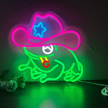 Ковбойская лягушка, неоновая световая вывеска, светодиодная неоновая вывеска для декора стен, USB для игровой комнаты, гостиной, вечеринки, бара, магазина, Рождественского подарка на день рождения