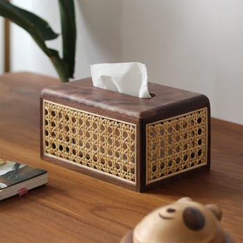 Коробка для салфеток из ротанга из цельного дерева, современная простая коробка для рисования, гостиная для дома/отеля из черного ореха в скандинавском стиле
