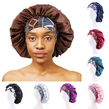 Атласный капор Для африканских женщин с эластичной широкой лентой, Атласная шляпа для ночного Сна, Химиотерапевтические шапочки, Защита От Выпадения волос, Модная Повязка на голову, Уход за волосами