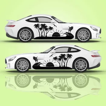 Кокосовый лист Универсального Размера Автомобильные 3D наклейки 2 шт. Автомобильные Наклейки Черные автомобильные наклейки С нарисованной графикой Автомобиля Боковые автомобильные наклейки
