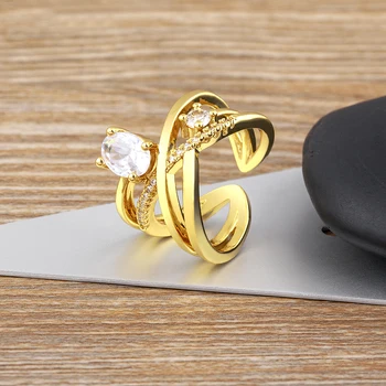AIBEF, Новый дизайн, кольца для женщин, Сверкающие ювелирные украшения с Кристаллами Неправильной Формы, золотого цвета, Регулируемое Открытое кольцо