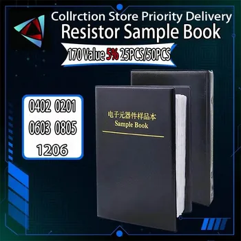 Набор резисторов Smd Book 0805 Набор микросхемных резисторов 0201 0402 0603 1206 5% FR-07 SMT 170 Значений 0R-10M Smd Книга образцов