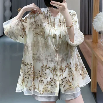 Модный весенне-летний топ в китайском стиле Тан, Ретро Вышивка, элегантная женская шелковая блузка, S-XXL