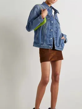 Ранняя осень 2023, Женская и Мужская хлопковая джинсовая куртка с отложным воротником, Однобортное пальто унисекс в стиле ретро