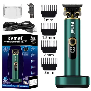 Kemei T9 Профессиональный Триммер для волос, Мужской Т-образный клипер 0 мм с нулевым зазором, машинка для стрижки волос с зарядной базой, зажигалка