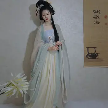 Женское Традиционное платье Hanfu, Древнекитайский наряд Hanfu, Женский Костюм для Косплея, Праздничное шоу Hanfu, Кофейно-розовый, синий, 5 шт., комплекты