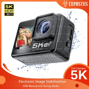 CERASTES 5K WiFi Экшн-камера с защитой от встряхивания 4K 60 Кадров в секунду с Двойным экраном 170 ° Широкоугольный 30-метровый Водонепроницаемый Спортивный Фотоаппарат с Дистанционным управлением