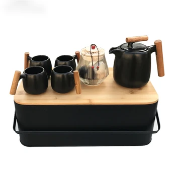 Японский Керамический Чайный сервиз с 4 чайниками, черная металлическая коробка, Канистра для чая, Для путешествий на открытом воздухе, Подарок на день рождения, 1шт