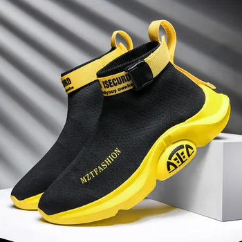 Весенняя Дизайнерская Обувь с Сетчатыми желтыми Носками для Мужчин, Легкие Дышащие Мужские Кроссовки для бега, Слипоны, Кроссовки на платформе с буквами, Мужские