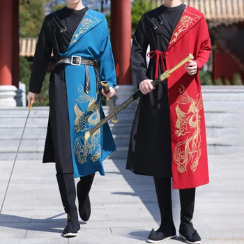 Мужской косплей в китайском стиле С вышивкой Hanfu, платье с вышивкой Тотема Дракона, расшитый пояс, традиционные этнические костюмы
