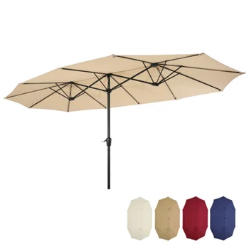 большой Двухсторонний прямоугольный Открытый стальной двойной зонт для патио 15x9 футов с рукояткой-Tan [на складе в США]
