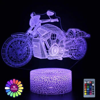 Настольная лампа 3D Illusion Коллекция мотоциклов Сенсорный пульт дистанционного управления Красочные светодиодные фонари, Меняющие ночник, Декор для домашней комнаты, подарок