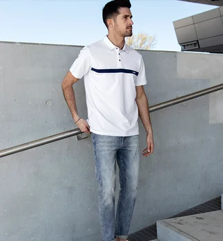 Летняя новая мужская рубашка поло DZ205, мужская хлопковая белая футболка с отворотом из бисера с короткими рукавами