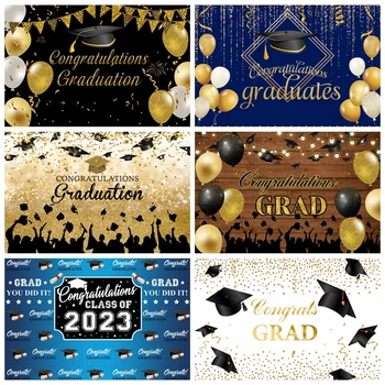 Фон для церемонии вручения дипломов выпускникам 2023 года для фотосъемки, воздушный шар, кепка для холостяка, Фон для вечеринки, баннер, Поставка для фотостудии