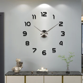 Большие настенные часы Кварцевые 3D DIY Большие Часы Декоративные Кухонные Часы Акриловая Зеркальная Наклейка Негабаритные Настенные часы Домашний декор с надписью