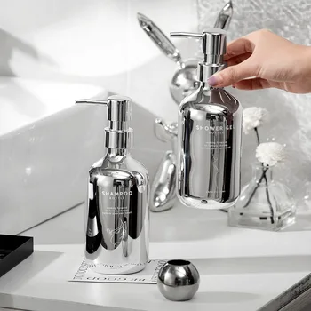 500 мл Серебряный Дозатор мыла, Роскошные Бутылки для мытья тела с шампунем для ванной комнаты, высококачественный контейнер для жидкости, бутылка для пополнения лосьона из полипропилена