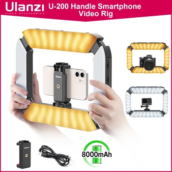Ulanzi U200, Перезаряжаемая Видеокамера для смартфонов, Вертикальная Съемка, Светодиодное кольцо, Светодиодная Подсветка для видео, Ручка для смартфона DSLR, ручка для видеоблога