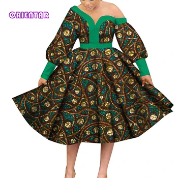 Элегантное женское африканское платье, Сексуальные миди-платья с глубоким V-образным вырезом длиной до колен, Вечерние Платья с большими размахами, Платья Анкары WY3435