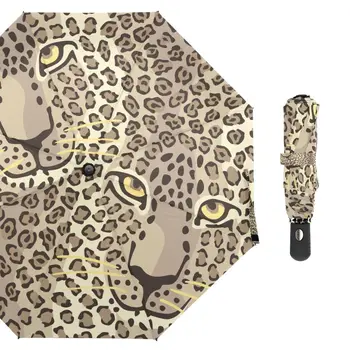 Креативный зонтик с леопардовым принтом, Женский Автоматический трехстворчатый Зонтик, Мужской Зонтик Для путешествий на открытом воздухе, Портативный Зонтик, 8 ребер