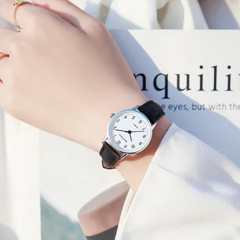 Модные круглые кварцевые повседневные часы с простым цифровым циферблатом, кожаный ремешок, Модные часы для женщин, Водонепроницаемые наручные часы для мужчин