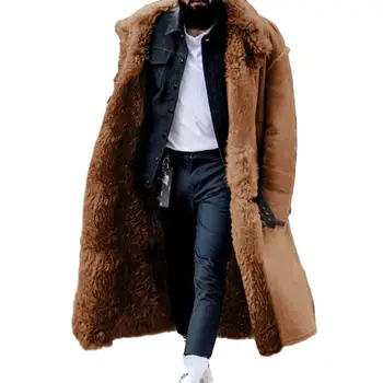 Мужское Зимнее пальто Большого Размера, Толстая Плюшевая Куртка с Длинным Рукавом, Однобортная Куртка, Уличное Полушерстяное Пальто средней Длины