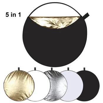 5 в 1 (Серебристый, полупрозрачный, золотой, Белый, черный) Складная Отражающая доска для фотостудии, Фоны для фотосъемки, Легкий круглый отражатель