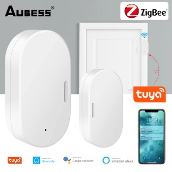 AUBESS Tuya Zigbee Интеллектуальные дверные сенсорные детекторы Защита безопасности Управление приложением Smart Life через Alexa Google Home Security Protect