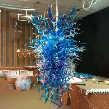 Горячая распродажа, люстра из голубого прозрачного стекла, светодиодные подвесные лампы для украшения дома длиной 120 см