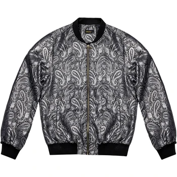 Черная Серебристая Жаккардовая дизайнерская куртка с Пейсли для мужчин, Ветрозащитная Осенне-зимняя верхняя одежда, Повседневная одежда с длинным рукавом Оптом