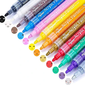 12 Цветов Художественные Маркеры с наконечником 2 мм, Акриловые ручки, Нетоксичные Детские Безопасные Акриловые ручки, Водонепроницаемые маркеры для граффити для DIY
