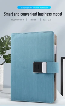 16G USB-Блокнот с застежкой на отпечатки пальцев, Кожаный Умный деловой блокнот, Студенческий дневник, Записная книжка формата А5, сменный бумажный сердечник