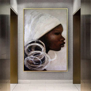 Африканская мэм В белом тюрбане, 100% Ручная роспись, Африканская девушка, Картина маслом на холсте, Женское лицо, Декоративная вертикальная настенная картина