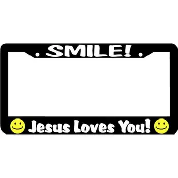 Smile Jesus Loves You, черная рамка для номерного знака для мужчин и женщин, Металлическая рамка для автомобильной бирки размером 12x6 дюймов, Забавный держатель крышки номерного знака