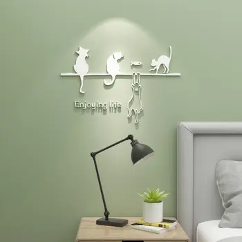 Акриловые наклейки на стену с мультяшным котом, 3D Картина 