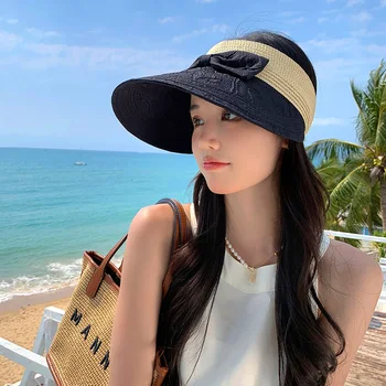Новая корейская женская солнцезащитная шляпа с кружевным бантом, летняя уличная пляжная шляпа с большими полями, солнцезащитная шляпа, милая женская кепка 태양모