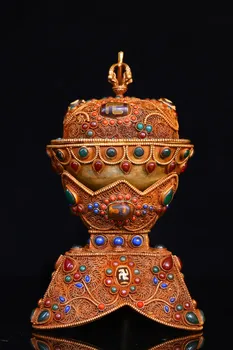 Коллекция Тибетского храма 9 дюймов, старинная тибетская серебряная мозаика, драгоценный камень Дзи, бусины, буксировочная чашка, Габала, Набор Чаш, буддийская утварь, таунхаус