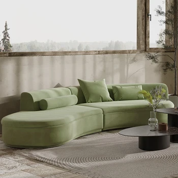 Зеленый Поролоновый Губчатый диван в Скандинавском Стиле, Необычный 3-местный Тканевый Итальянский диван, Эргономичная Изогнутая Мебель для спальни Muebles