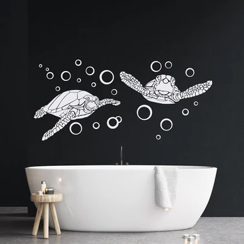 2 шт. Морские черепахи с пузырьками наклейка на стену Океан Морское животное Ванная Комната Кухня Спальня Водонепроницаемый Виниловый домашний декор