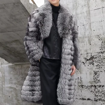 Мужская куртка, пальто из натурального меха, зимние длинные рукава, теплая толстая шуба из натурального лисьего меха в горизонтальную полоску