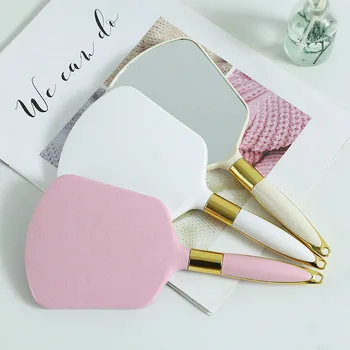 L197 Ручное Косметическое Зеркало с ручкой для подарков Милые Розово-белые Пластиковые Винтажные Ручные Зеркала Косметическое зеркало для макияжа Прямоугольник