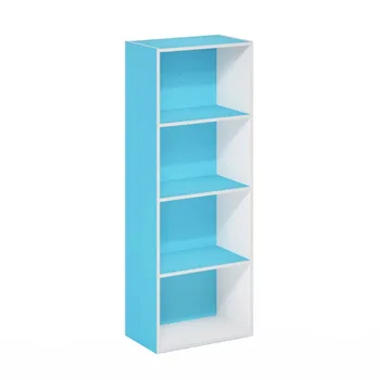 Четырехъярусный книжный шкаф Furinno Luder с открытой полкой, светло-голубой / белый