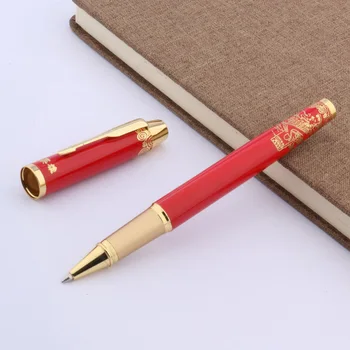 Фирменная офисная металлическая ручка С красной росписью, рельефная Great Wall 0,5 мм, черная ручка-роллер для письма с заправкой