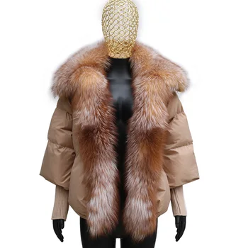 Зимняя куртка-пуховик 2023, теплое женское пальто Большого размера с воротником из натурального лисьего меха, Толстая роскошная модная верхняя одежда, Новинка осени