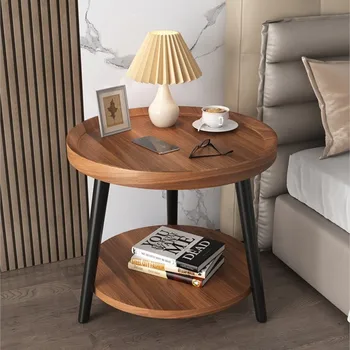 Круглый Журнальный столик в скандинавском минималистичном стиле для гостиной, Двухэтажный Приставной столик, Прикроватный светильник для дома, Роскошный Маленький Круглый столик