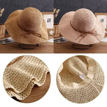 Простая женская летняя шляпа с широкими полями, защищающая от ультрафиолета, Пляжная шляпа, Солнцезащитная шляпа, Соломенная шляпа из рафии