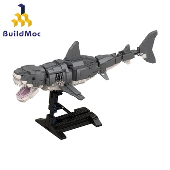 BuildMoc 31088 Повелитель Океана Большая Белая Акула Набор Строительных Блоков для Мегалодонированной Зубной Рыбы Животное Кирпичная Игрушка для Детского Подарка