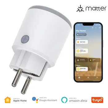 Matter Smart WiFi Plug Адаптер для розетки Apple Homekit 16A Мониторинг питания Работает с приложением Alexa Hey Google Siri Smart Life